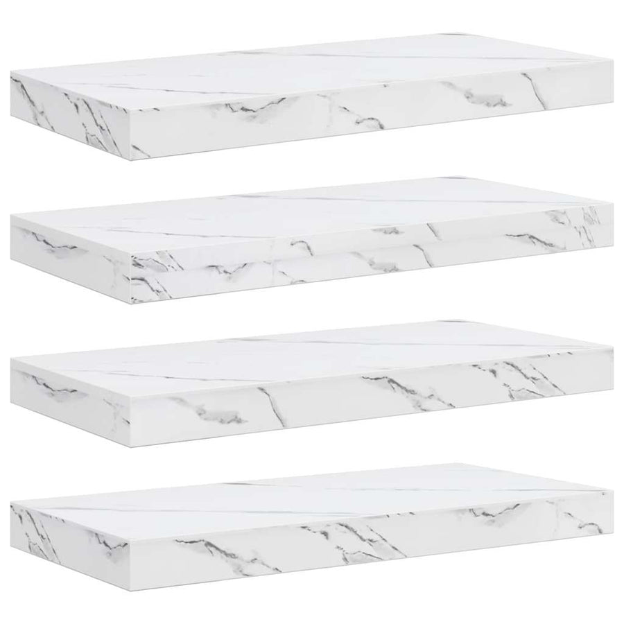 Wandplank 4 pcs Wit Marmer 50 x 23,5 x 4 cm Bewerkt hout