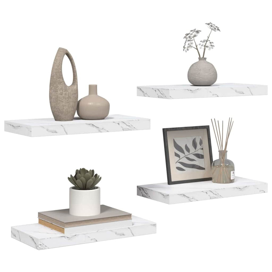 Wandplank 4 pcs Wit Marmer 50 x 23,5 x 4 cm Bewerkt hout