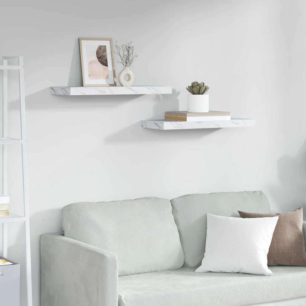 Wandplank 2 pcs Wit Marmer 60 x 23,5 x 4 cm Bewerkt hout