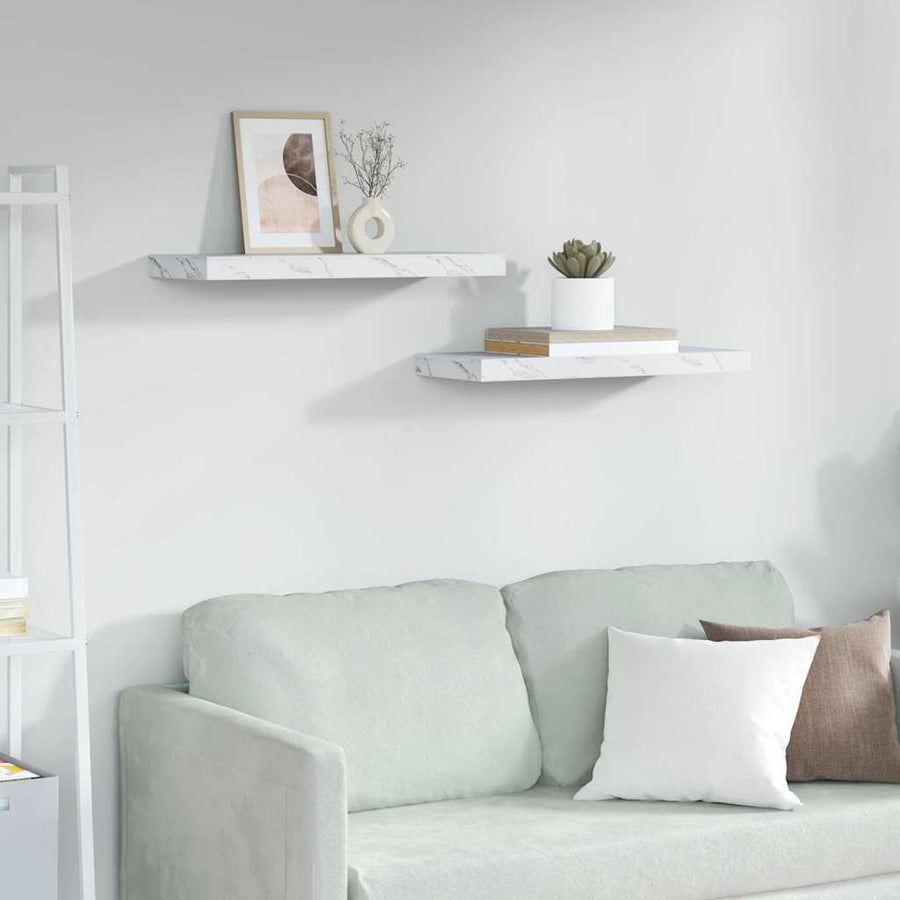 Wandplank 2 pcs Wit Marmer 60 x 23,5 x 4 cm Bewerkt hout