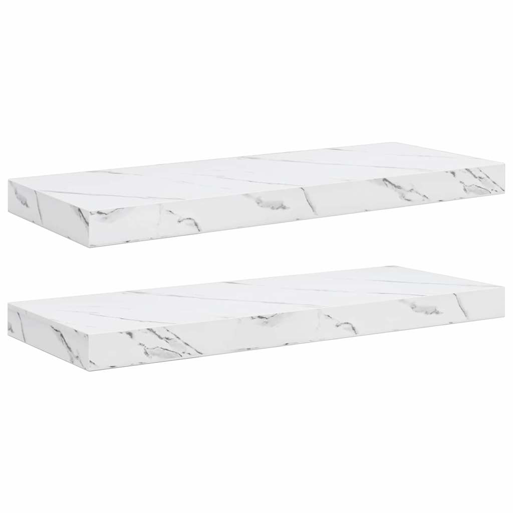 Wandplank 2 pcs Wit Marmer 60 x 23,5 x 4 cm Bewerkt hout
