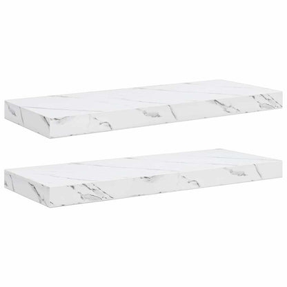 Wandplank 2 pcs Wit Marmer 60 x 23,5 x 4 cm Bewerkt hout