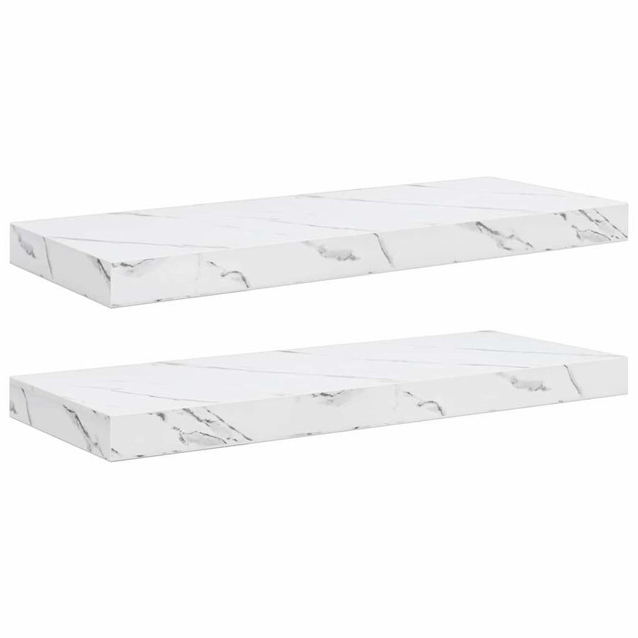 Wandplank 2 pcs Wit Marmer 60 x 23,5 x 4 cm Bewerkt hout