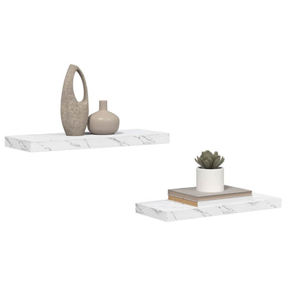 Wandplank 2 pcs Wit Marmer 60 x 23,5 x 4 cm Bewerkt hout
