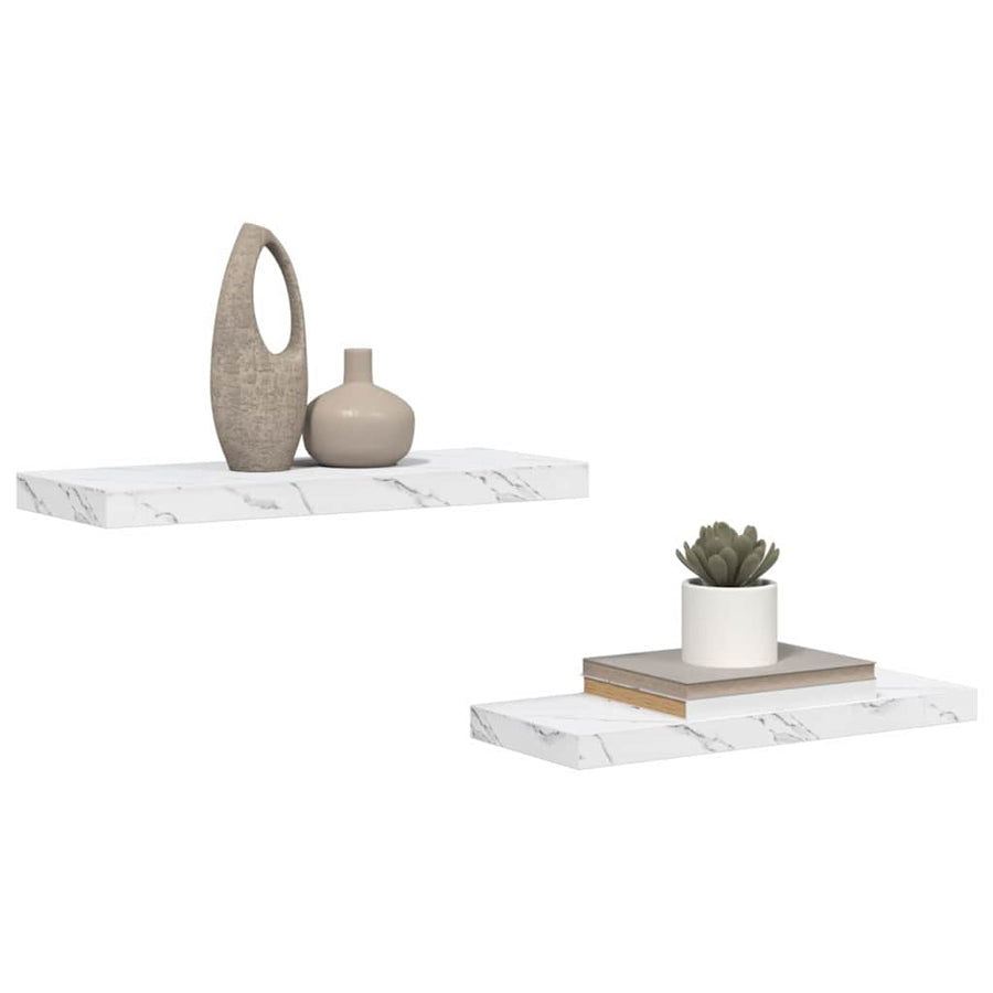 Wandplank 2 pcs Wit Marmer 60 x 23,5 x 4 cm Bewerkt hout