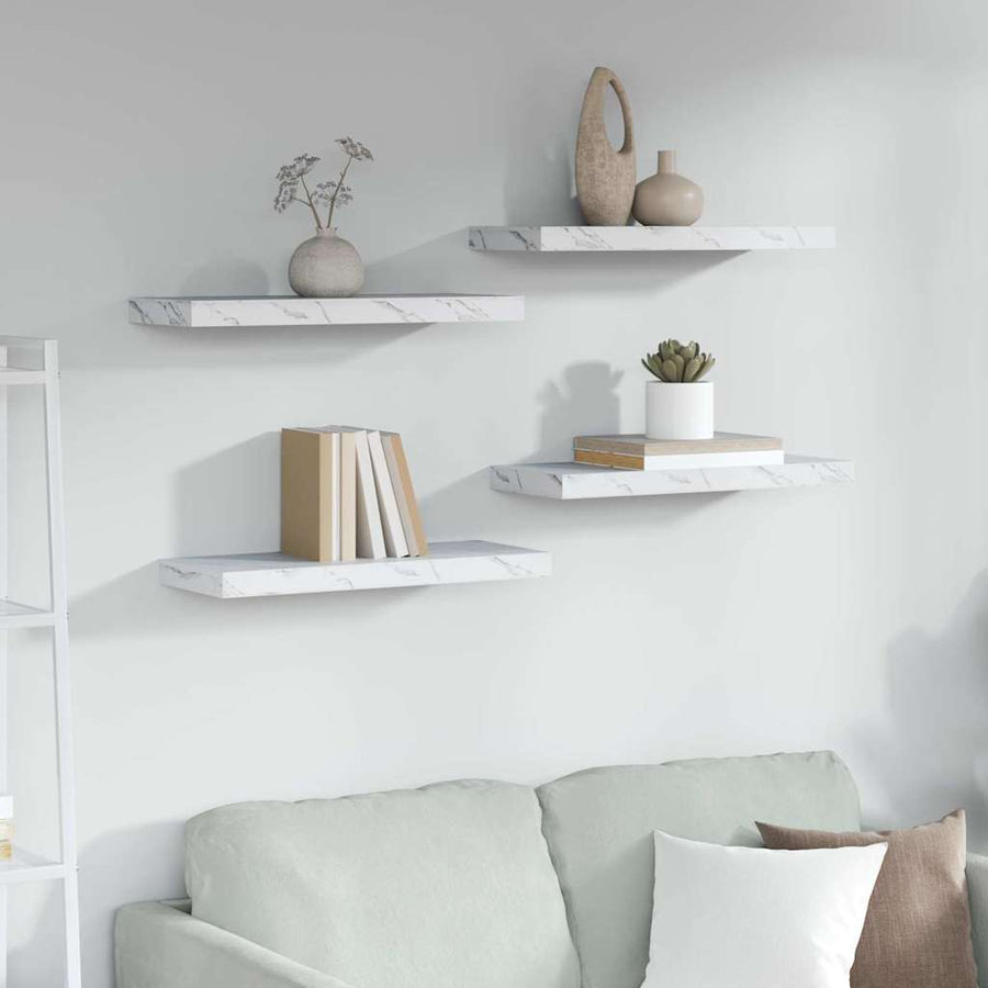 Wandplank 4 pcs Wit Marmer 50 x 23 x 4 cm Bewerkt hout