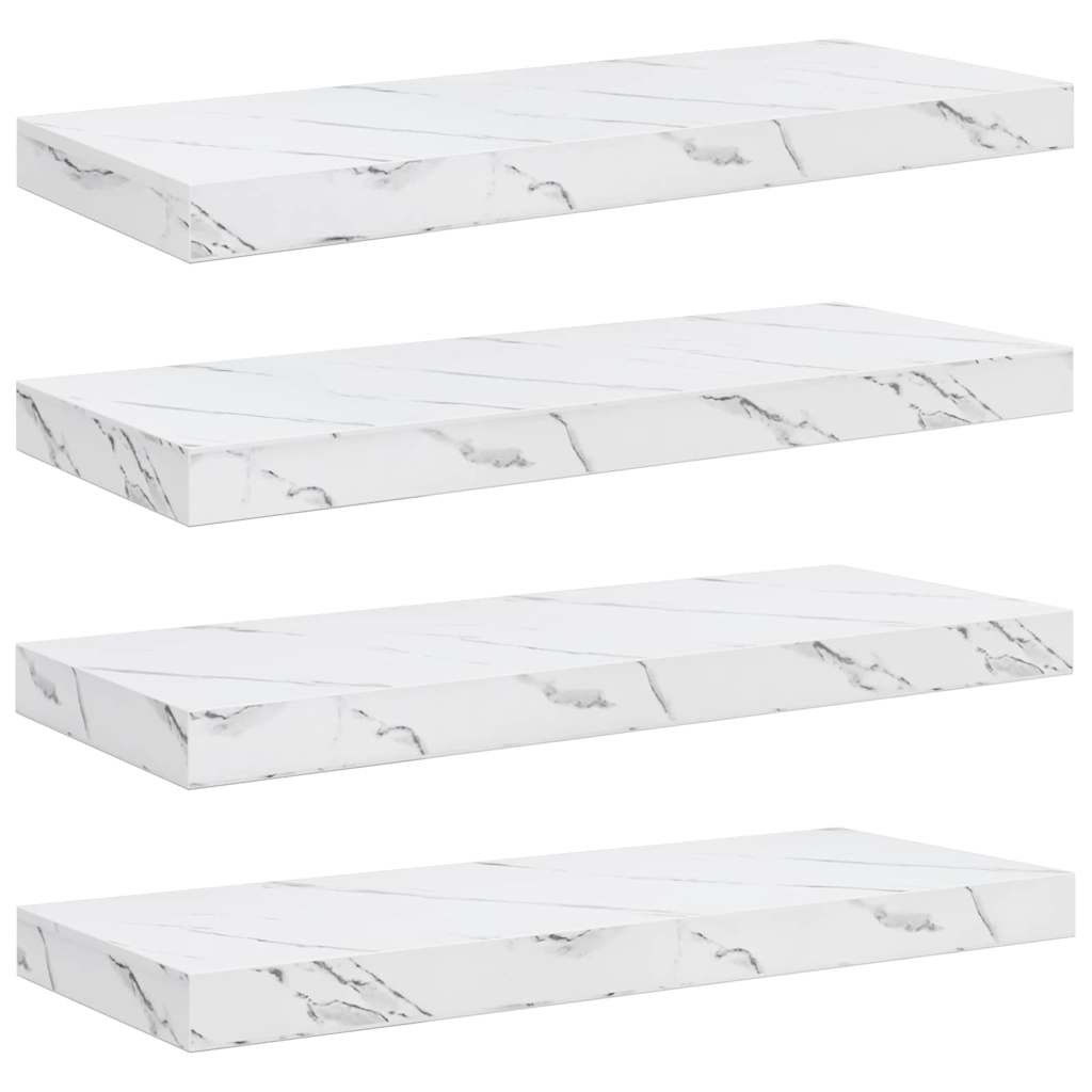 Wandplank 4 pcs Wit Marmer 50 x 23 x 4 cm Bewerkt hout