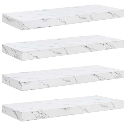 Wandplank 4 pcs Wit Marmer 50 x 23 x 4 cm Bewerkt hout