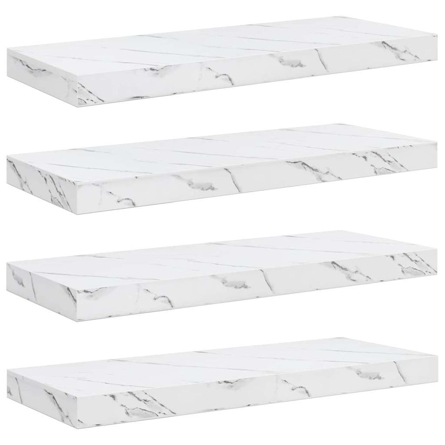 Wandplank 4 pcs Wit Marmer 50 x 23 x 4 cm Bewerkt hout