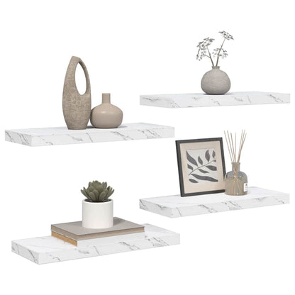 Wandplank 4 pcs Wit Marmer 50 x 23 x 4 cm Bewerkt hout