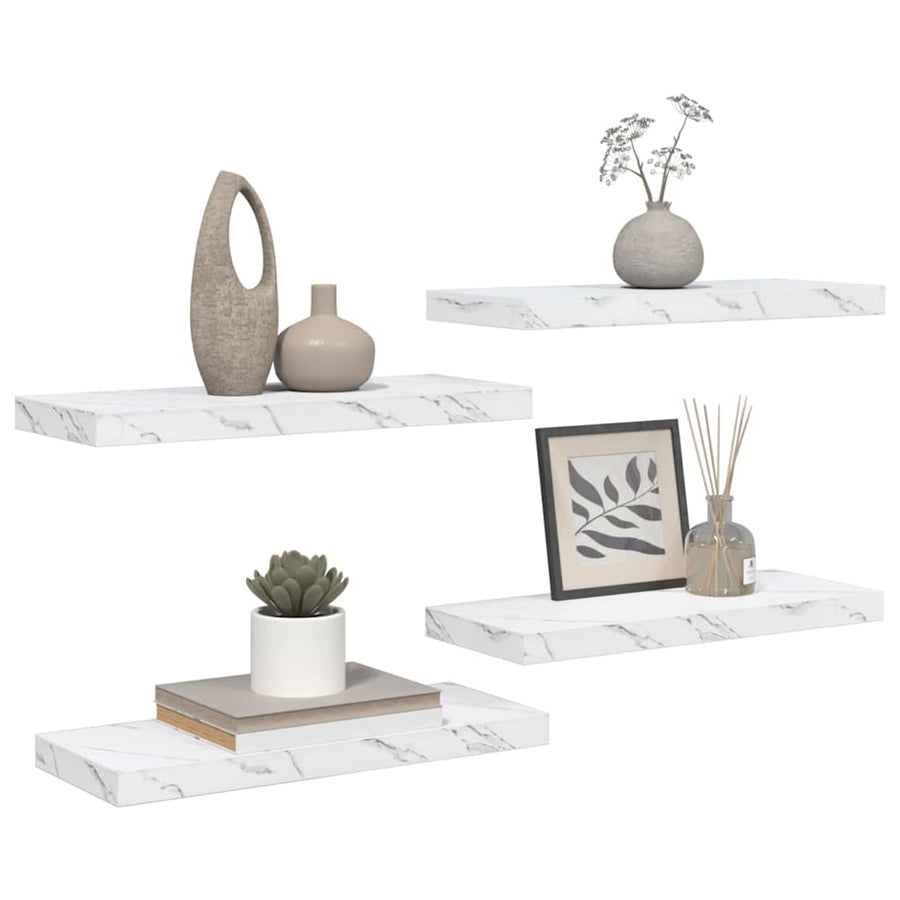 Wandplank 4 pcs Wit Marmer 50 x 23 x 4 cm Bewerkt hout
