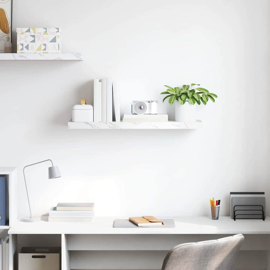 Wandplank met opslag Wit Marmer 80 x 23,5 x 4 cm Bewerkt hout