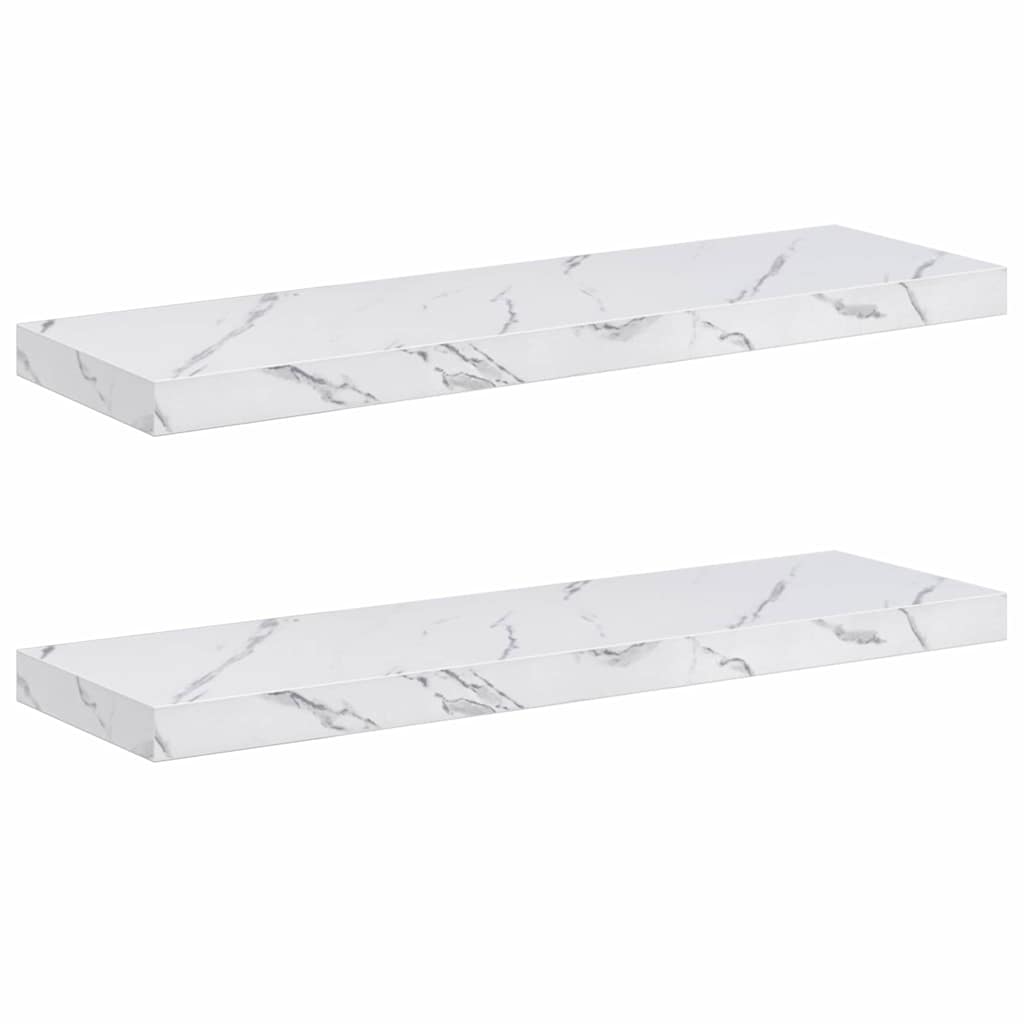 Wandplank 2 pcs Wit Marmer 80 x 23,5 x 4 cm Bewerkt hout