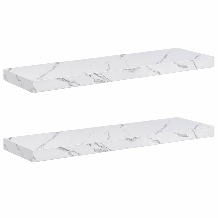 Wandplank 2 pcs Wit Marmer 80 x 23,5 x 4 cm Bewerkt hout