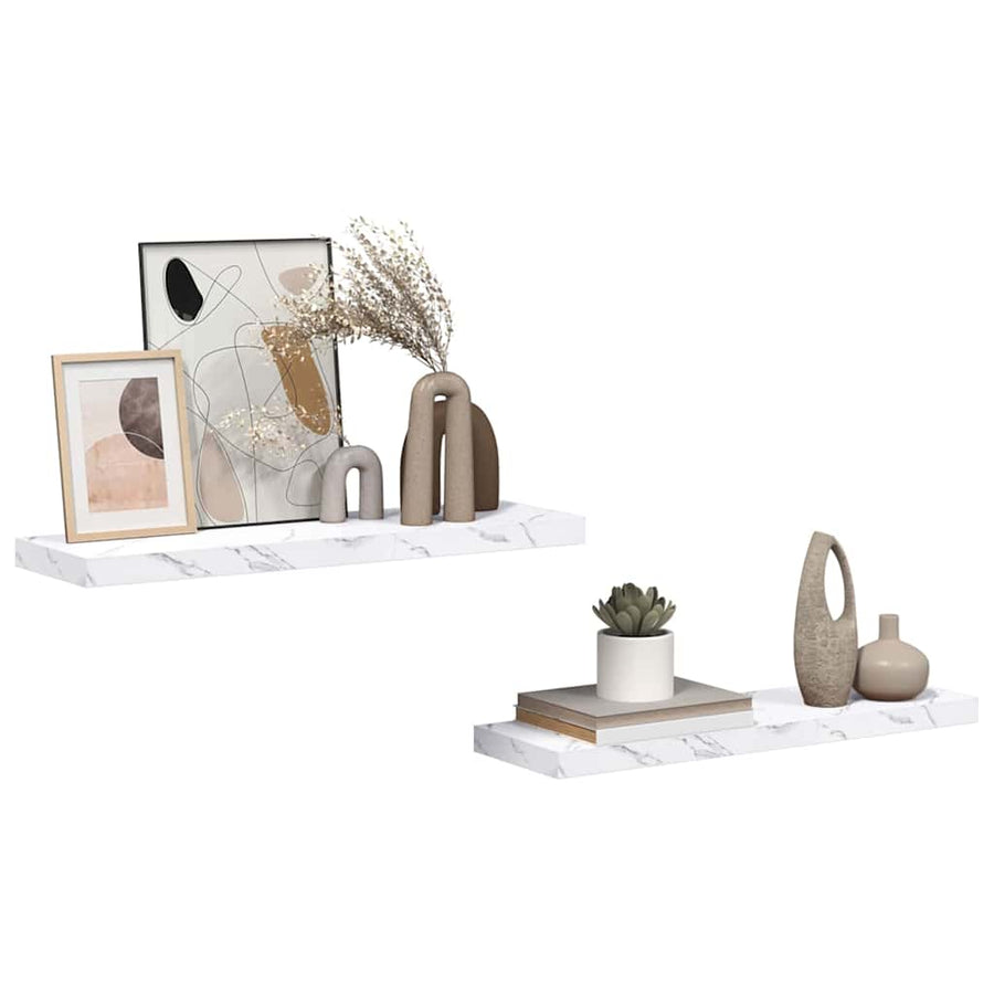 Wandplank 2 pcs Wit Marmer 80 x 23,5 x 4 cm Bewerkt hout