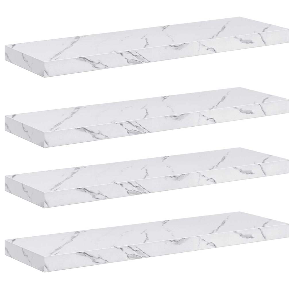 Wandplank 4 pcs Wit Marmer 80 x 23,5 x 4 cm Bewerkt hout