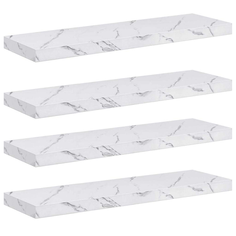 Wandplank 4 pcs Wit Marmer 80 x 23,5 x 4 cm Bewerkt hout