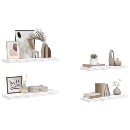 Wandplank 4 pcs Wit Marmer 80 x 23,5 x 4 cm Bewerkt hout