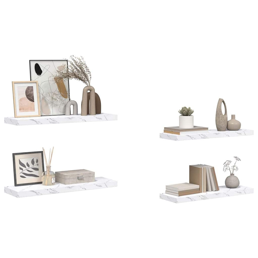 Wandplank 4 pcs Wit Marmer 90 x 23,5 x 4 cm Bewerkt hout