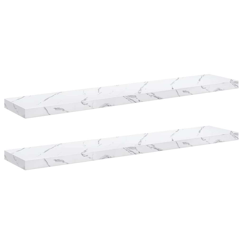 Wandplank 2 pcs Wit Marmer 120 x 23,5 x 4 cm Bewerkt hout