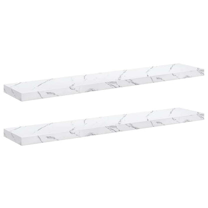 Wandplank 2 pcs Wit Marmer 120 x 23,5 x 4 cm Bewerkt hout