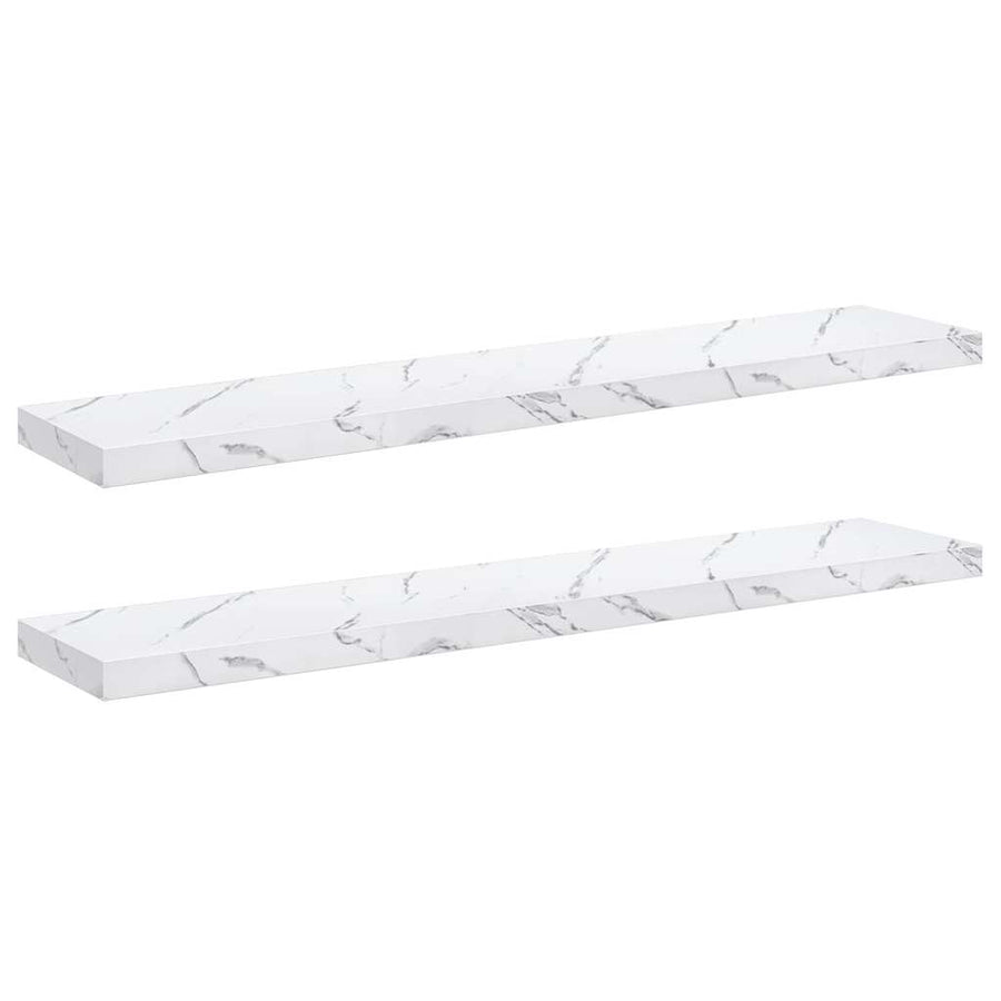 Wandplank 2 pcs Wit Marmer 120 x 23,5 x 4 cm Bewerkt hout