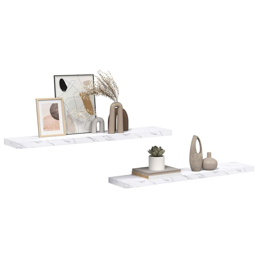 Wandplank 2 pcs Wit Marmer 120 x 23,5 x 4 cm Bewerkt hout