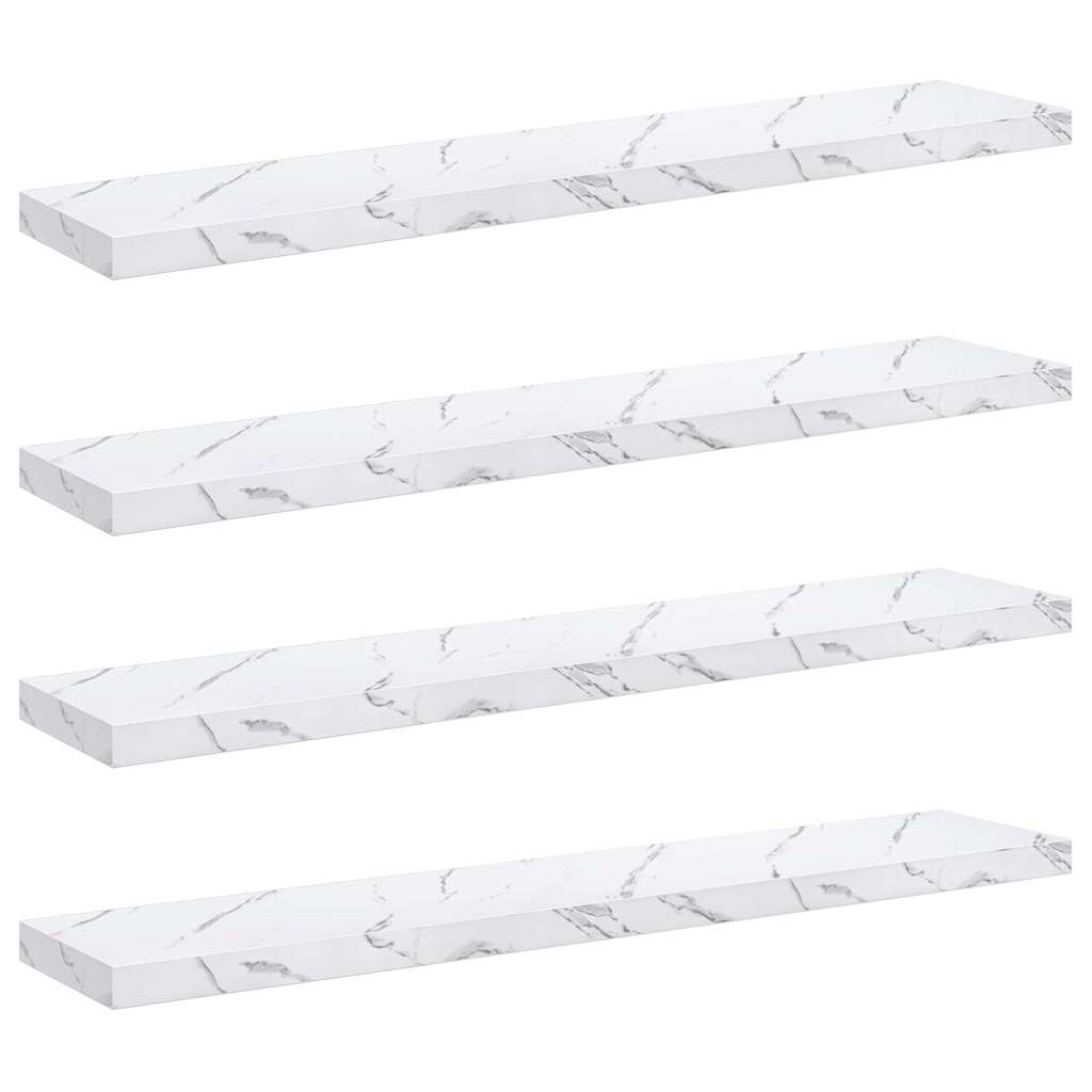 Wandplank 4 pcs Wit Marmer 120 x 23,5 x 4 cm Bewerkt hout
