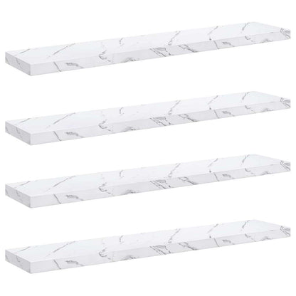 Wandplank 4 pcs Wit Marmer 120 x 23,5 x 4 cm Bewerkt hout