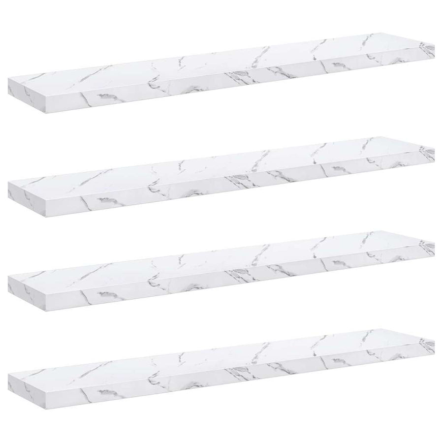Wandplank 4 pcs Wit Marmer 120 x 23,5 x 4 cm Bewerkt hout