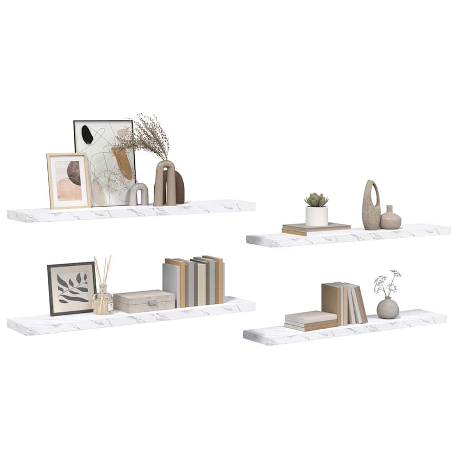 Wandplank 4 pcs Wit Marmer 120 x 23,5 x 4 cm Bewerkt hout