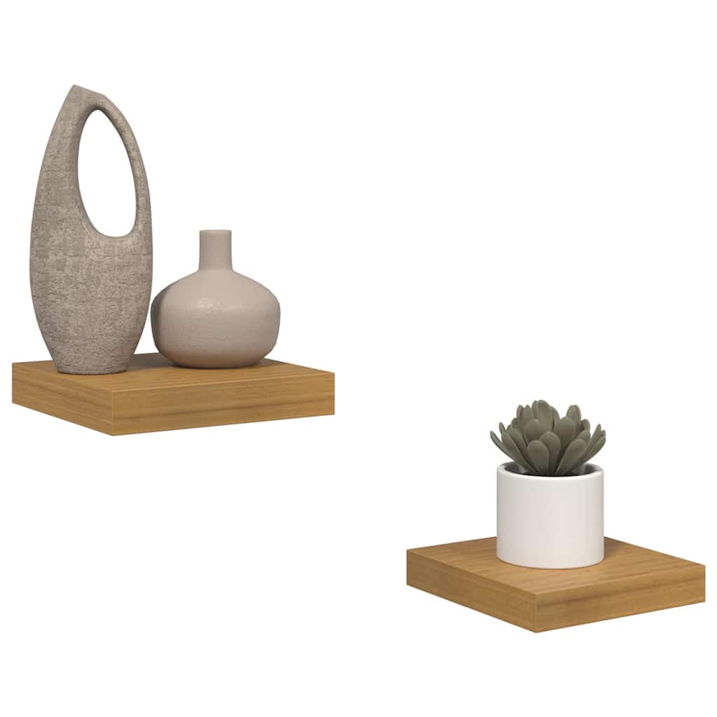 Wandplank met opslag 2 pcs Beige 23 x 23,5 x 4 cm Bewerkt hout