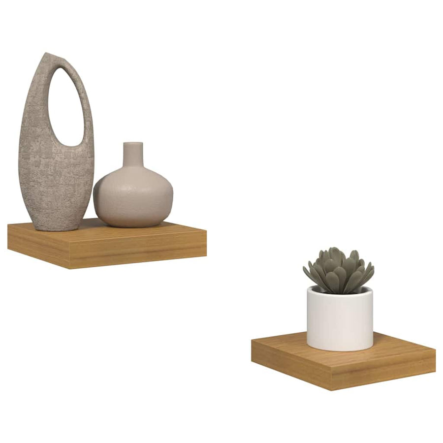 Wandplank met opslag 2 pcs Beige 23 x 23,5 x 4 cm Bewerkt hout