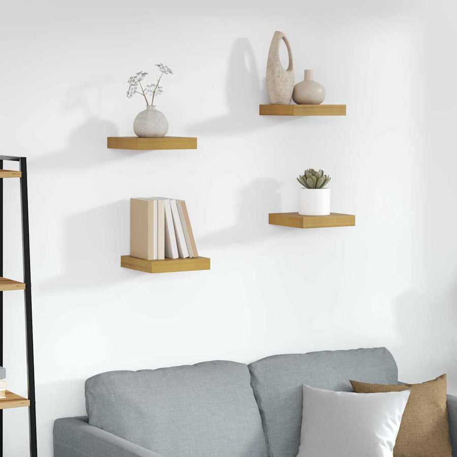 Wandplank met opslag 4 pcs Beige 23 x 23,5 x 4 cm Bewerkt hout