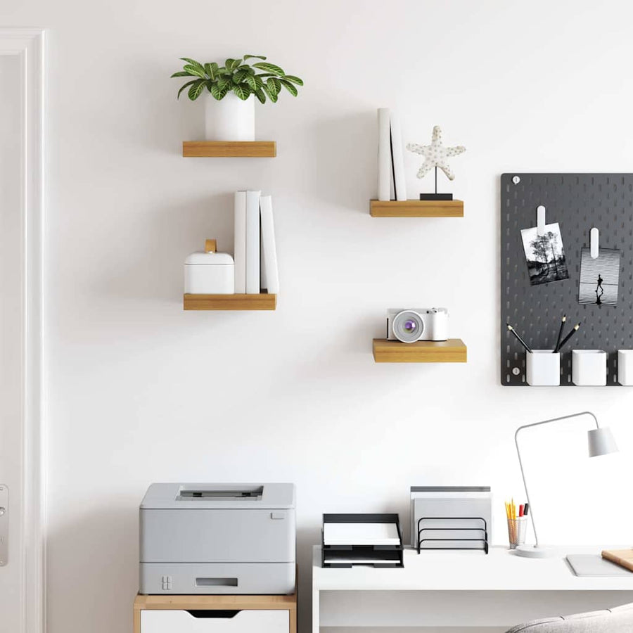 Wandplank met opslag 4 pcs Beige 23 x 23,5 x 4 cm Bewerkt hout
