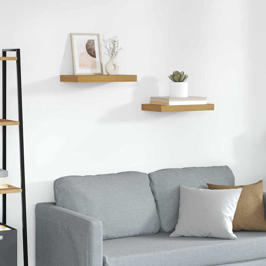Wandplank met opslag 2 pcs Beige 40 x 23,5 x 4 cm Bewerkt hout
