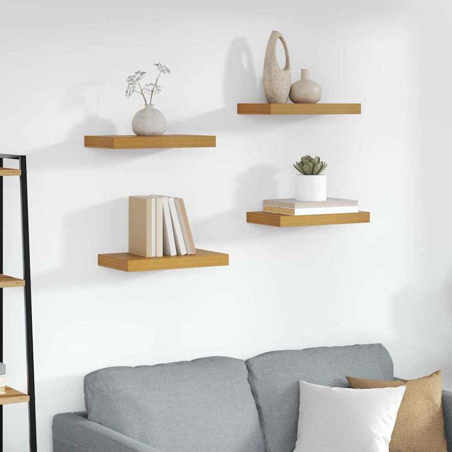 Wandplank met opslag 4 pcs Beige 40 x 23,5 x 4 cm Bewerkt hout
