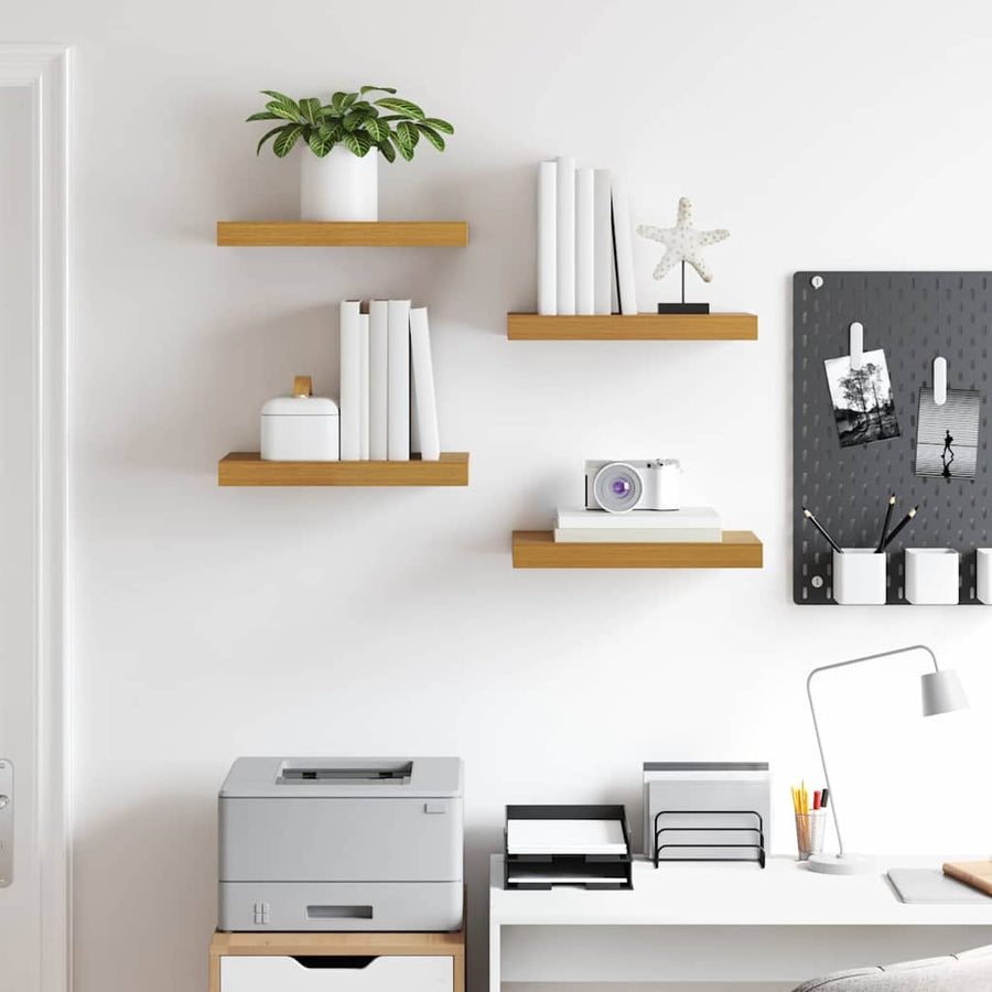 Wandplank met opslag 4 pcs Beige 40 x 23,5 x 4 cm Bewerkt hout