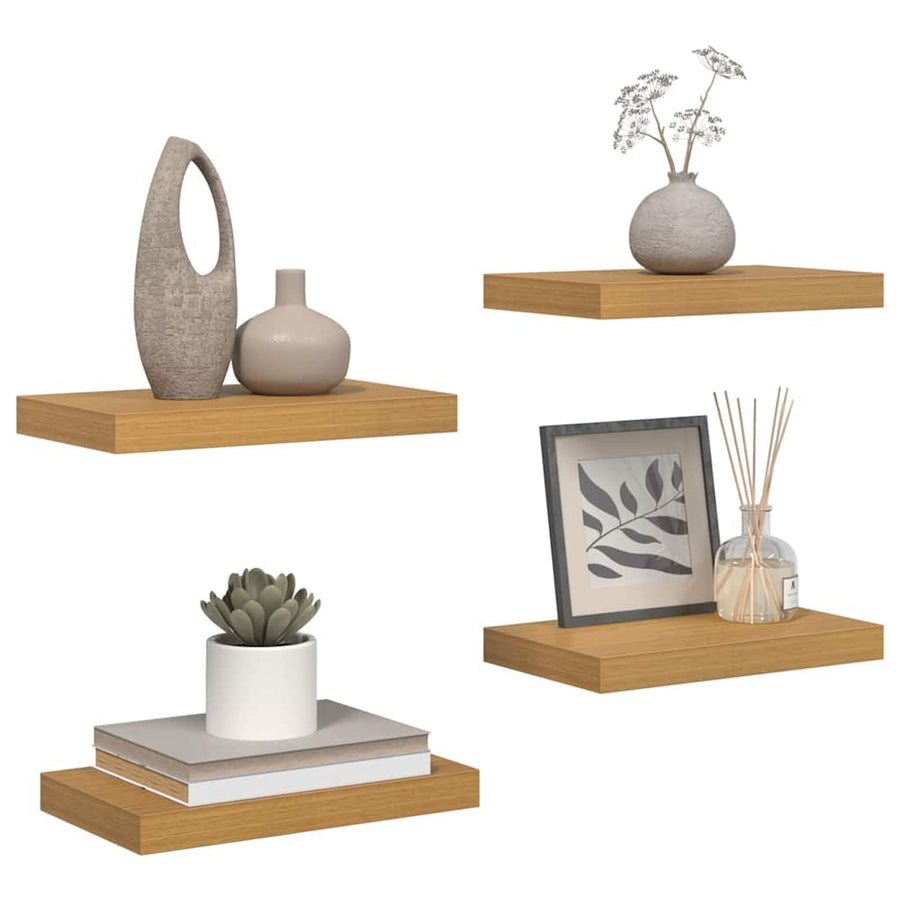 Wandplank met opslag 4 pcs Beige 40 x 23,5 x 4 cm Bewerkt hout