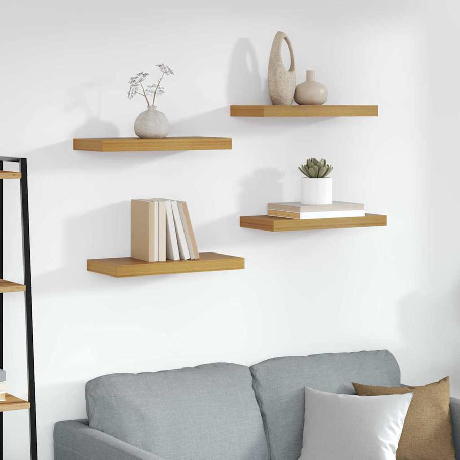 Wandplank met opslag 4 pcs Beige 50 x 23,5 x 4 cm Bewerkt hout