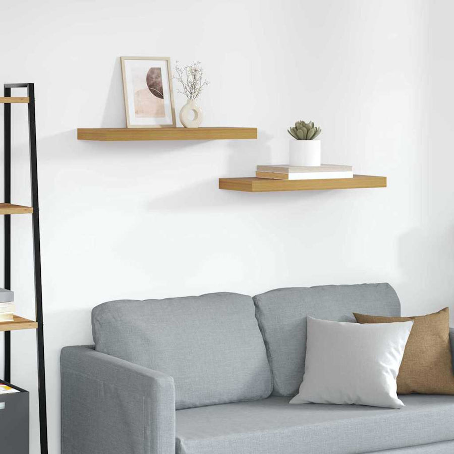 Wandplank met opslag 2 pcs Beige 60 x 23,5 x 4 cm Bewerkt hout