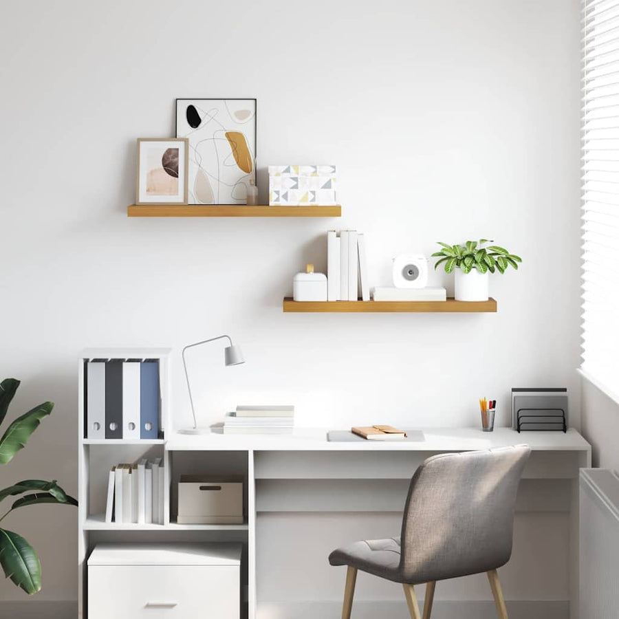 Wandplank met opslag 2 pcs Beige 90 x 23,5 x 4 cm Bewerkt hout