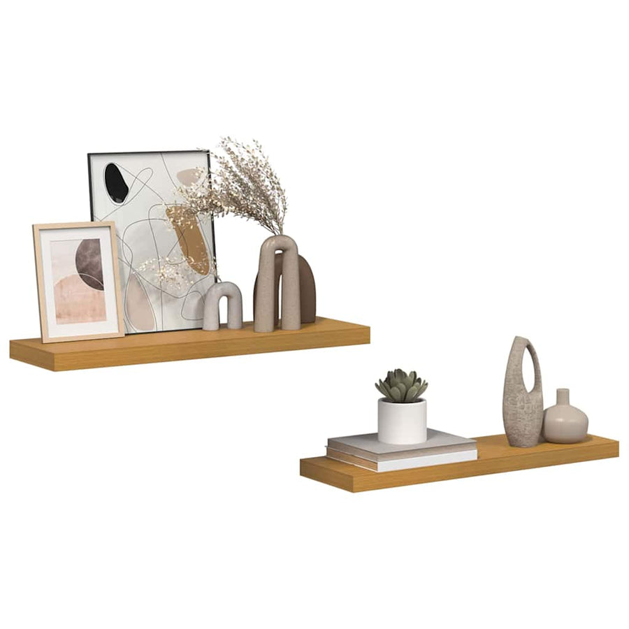 Wandplank met opslag 2 pcs Beige 90 x 23,5 x 4 cm Bewerkt hout