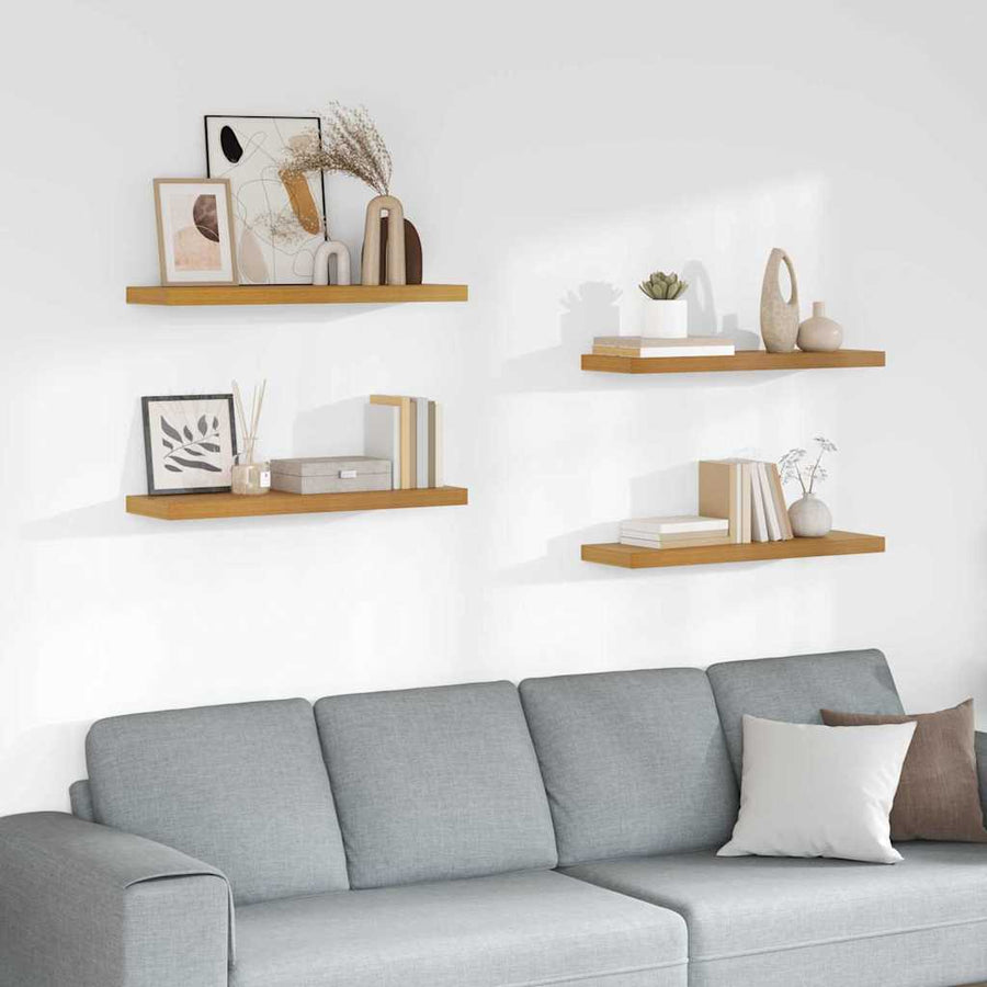 Wandplank met opslag 4 pcs Beige 90 x 23,5 x 4 cm Bewerkt hout