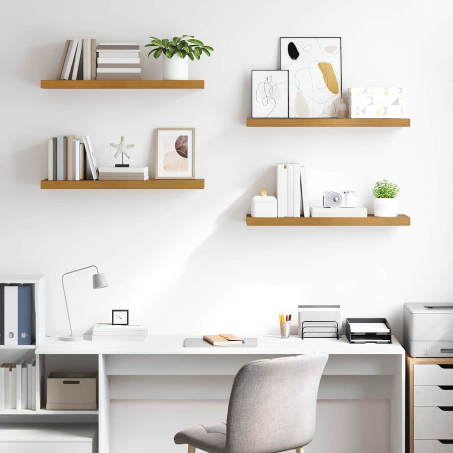 Wandplank met opslag 4 pcs Beige 90 x 23,5 x 4 cm Bewerkt hout