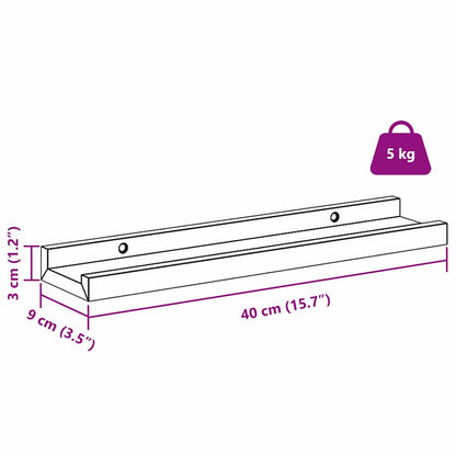 Wandplank met plank 2 pcs Bruin 40 x 9 x 3 cm Bewerkt hout