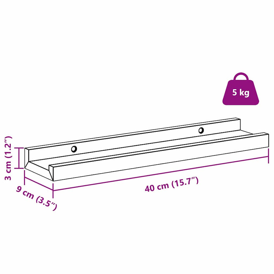 Wandplank met plank 2 pcs Bruin 40 x 9 x 3 cm Bewerkt hout