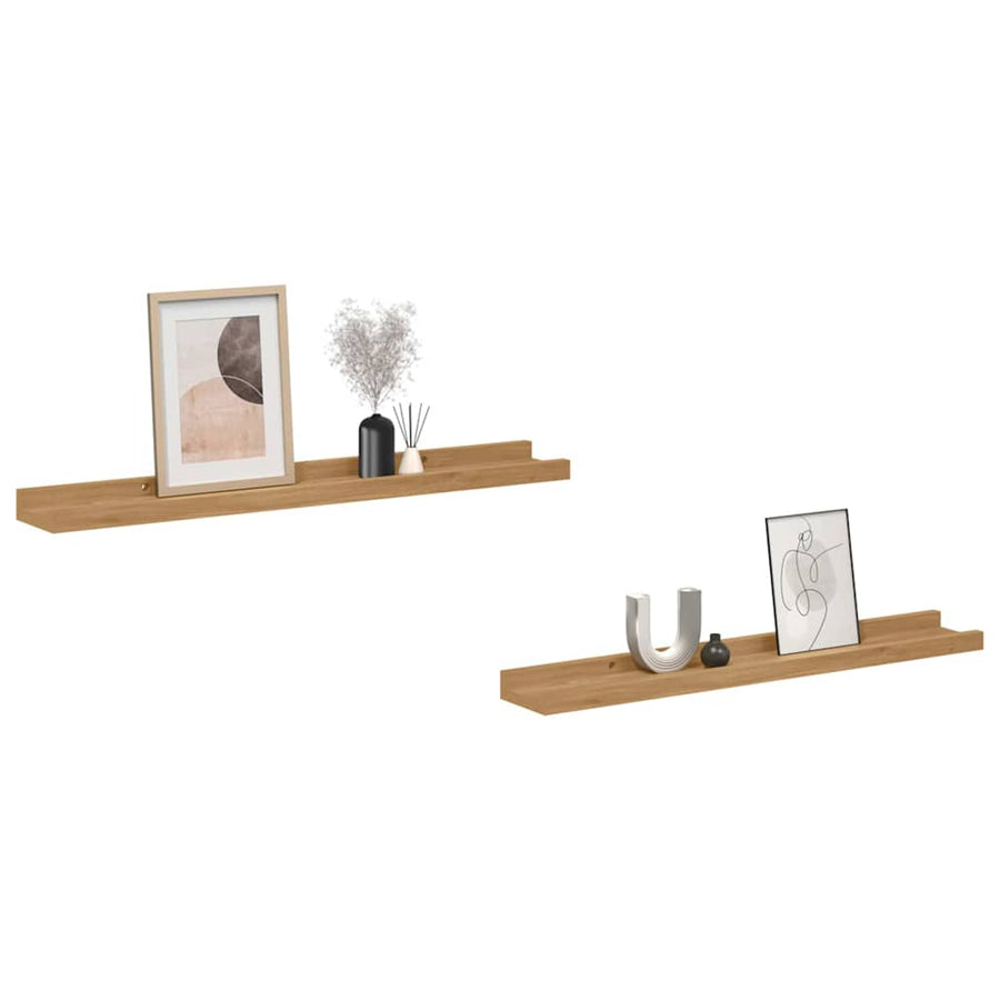 Wandplank met plank 2 pcs Bruin 60 x 9 x 3 cm Bewerkt hout