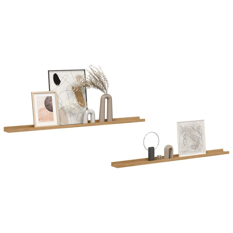 Wandplank met plank 2 pcs Bruin 115 x 9 x 3 cm Bewerkt hout