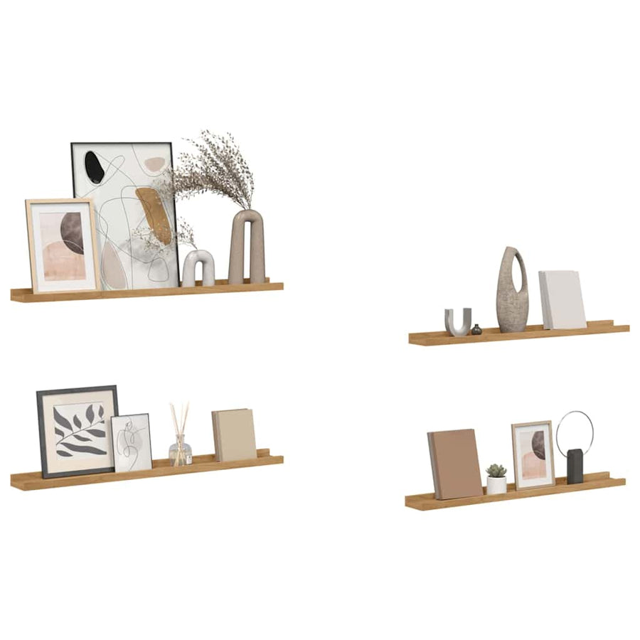 Wandplank met plank 4 pcs Bruin 80 x 9 x 3 cm Bewerkt hout